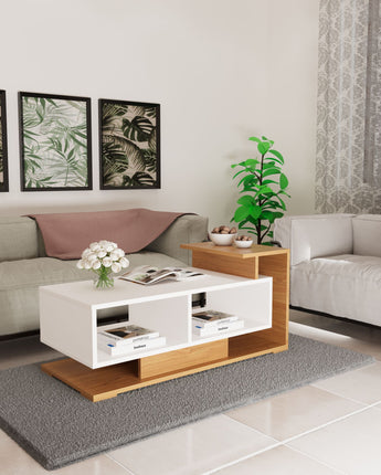 Ronda Coffee table engineering wood with storage (White and Teak Finish)