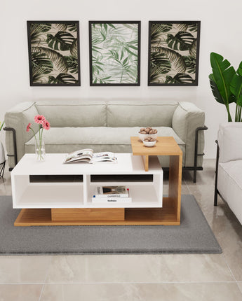 Ronda Coffee table engineering wood with storage (White and Teak Finish)
